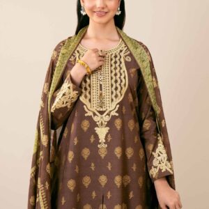 3 Piece - Gold Printed Embroidered Suit - 42401860