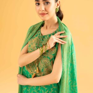 3 Piece - Gold Printed Embroidered Suit - 42401864