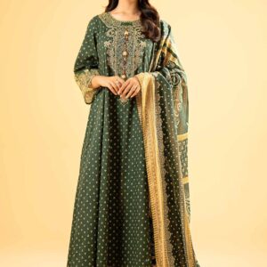3 Piece - Gold Printed Embroidered Suit - 42401865