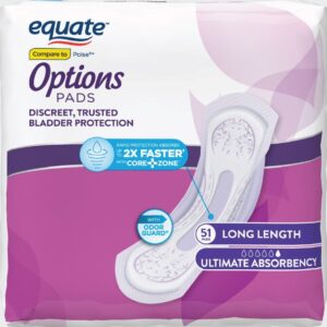 Equate Options Women's Incontinence Pads, Ultimate Absorbency, Long Length (51 Count), Compare to Poise® - Image 9