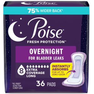 Poise Overnight Incontinence & Postpartum Pads for Bladder Leaks, 8 Drop Extra Coverage, 72 Count (2 Packs of 36), Packaging May Vary - Image 11