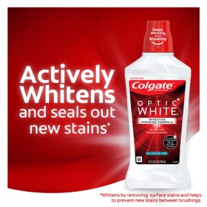 Colgate Optic White Whitening Mouthwash, 2% Hydrogen Peroxide, Fresh Mint, 32 fl oz - Image 20