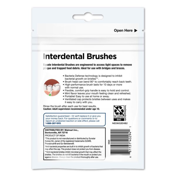Equate Interdental Brushes with Anti-Bacterial Caps for Tight Spaces (20 Count), Compare to GUM® Proxabrush® Go-Betweens® Cleaners, Tight