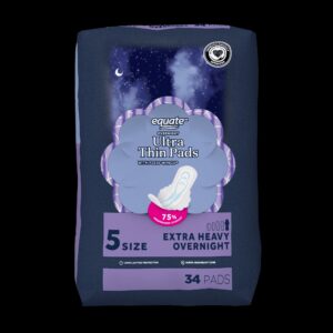 Equate Overnight Ultra Thin Pads with Wings, Size 5, Extra Heavy Overnight Protection (46 Count) - Image 9