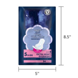 Equate Overnight Ultra Thin Pads with Wings, Size 5, Extra Heavy Overnight Protection (46 Count) - Image 13