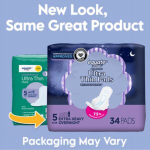 Equate Overnight Ultra Thin Pads with Wings, Size 5, Extra Heavy Overnight Protection (46 Count) - Image 15