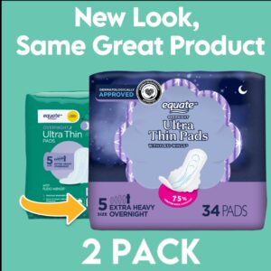 Equate Overnight Ultra Thin Pads with Wings, Size 5, Extra Heavy Overnight Protection (46 Count) - Image 19