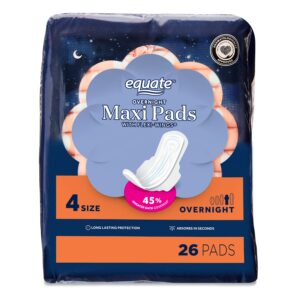 Equate Overnight Maxi Pads with Wings, Size 4, Overnight Protection (26 Count) - Image 6