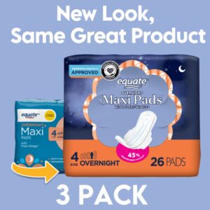 Equate Overnight Maxi Pads with Wings, Size 4, Overnight Protection (26 Count) - Image 12