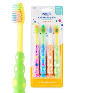Equate Kids Healthy Fun Toothbrushes for Ages 4 to 6 with Suction Cup, Soft Bristles (4 Count) - Image 1