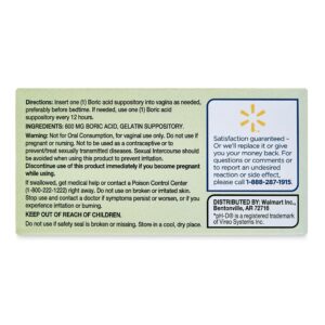 Equate Boric Acid Vaginal Suppositories for Vaginal Odor, 30 Count, Compare to pH-D® Feminine Health Boric Acid Suppositories - Image 5