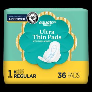 Equate Ultra Thin Pads with Wings, Size 1, Regular Protection (18 Count) - Image 10