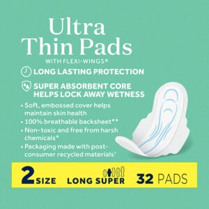 Equate Ultra Thin Pads with Wings, Size 2, Long Super Protection (32 Count)