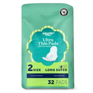 Equate Ultra Thin Pads with Wings, Size 2, Long Super Protection (32 Count)
