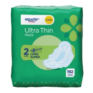 Equate Ultra Thin Pads with Wings, Size 2, Long Super Protection (32 Count)