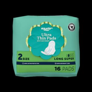Equate Ultra Thin Pads with Wings, Size 2, Long Super Protection (32 Count)
