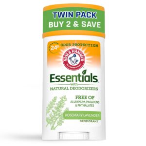 ARM & HAMMER Essentials Deodorant, Fresh Rosemary Lavender, with Natural Deodorizers, 2.5 oz, 2 Ct