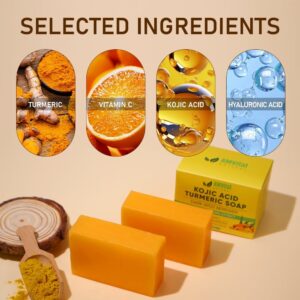 AMVital Kojic Acid Soap for Dark Spots, Turmeric Soap for Face & Body with Hyaluronic Acid, Vitamin C, Vitamin E, Shea Butter, Castile Olive Oil (2 Pack) - Image 6