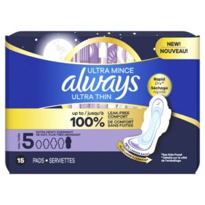 Always Ultra Thin Overnight Pads with Wings, Size 5, Extra Heavy Overnight Absorbency, 46 CT - Image 20