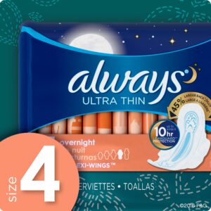 Always Ultra Thin Pads Size 4 Overnight Absorbency Unscented with Wings, 50 Ct - Image 29