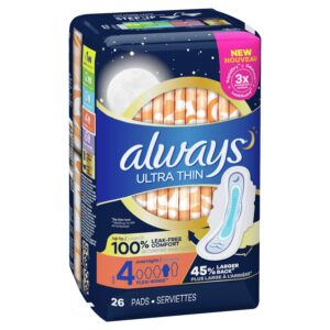 Always Ultra Thin Pads Size 4 Overnight Absorbency Unscented with Wings, 50 Ct - Image 37