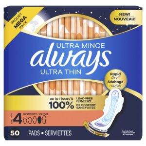Always Ultra Thin Overnight Pads with Wings, Size 4, Overnight Absorbency, 36 Count - Image 14