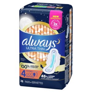 Always Ultra Thin Overnight Pads with Wings, Size 4, Overnight Absorbency, 36 Count - Image 47