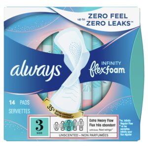 Always Infinity Feminine Pads with wings, Size 3, Extra Heavy Absorbency, unscented, 28 Ct - Image 27