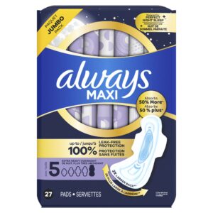 Always Maxi Pads with Wings, Size 5, Extra Heavy Overnight Absorbency, 27 CT - Image 10