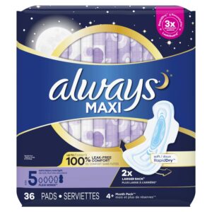 Always Maxi Pads with Wings, Size 5, Extra Heavy Overnight Absorbency, 27 CT - Image 20