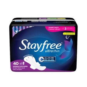 Stayfree Ultra Thin Overnight Pads With Wings, 40 Ct, Multi-Fluid Absorption, Protection For Up To 10 Hours - Image 8