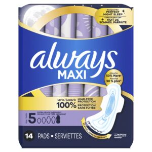 Always Maxi Pads Size 5, Extra Heavy Overnight with Wings, 14 Count - Image 10