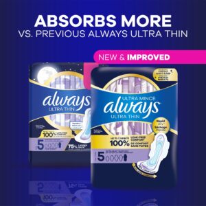 Always Ultra Thin Overnight Pads with Wings, Size 5, Extra Heavy Overnight Absorbency, 15 CT - Image 17