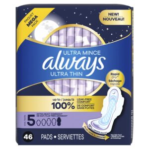 Always Ultra Thin Overnight Pads with Wings, Size 5, Extra Heavy Overnight Absorbency, 15 CT - Image 20