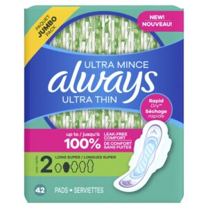 Always Ultra Thin Pads with Wings, Size 2, Long Super Absorbency, 42 Count - Image 9