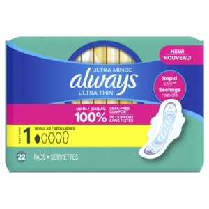 Always Ultra Thin Pads with Wings, Size 1, Regular Absorbency, 22 CT - Image 4