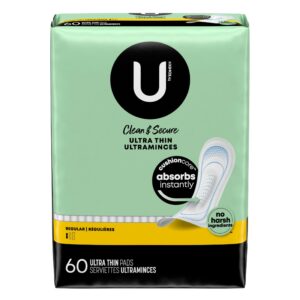 U by Kotex Clean & Secure Ultra Thin Pads, Regular Absorbency, 60 Count