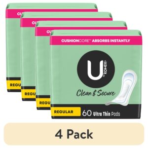 U by Kotex Clean & Secure Ultra Thin Pads, Regular Absorbency, 60 Count