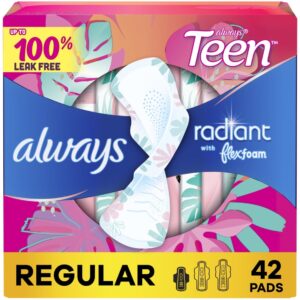 Always Radiant Teen Pads with Wings, Size 1, Regular Absorbency, 28 CT - Image 18