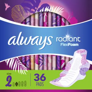 Always Radiant Feminine Pads with Wings, Size 2, Heavy Absorbency, Scented, 48 CT - Image 11