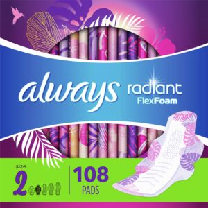 Always Radiant Feminine Pads with Wings, Size 2, Heavy Absorbency, Scented, 48 CT - Image 29