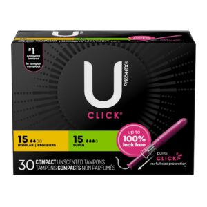 U by Kotex Click Compact Multipack Tampons, Regular/Super, Unscented, 30 Count - Image 9
