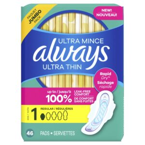 Always Ultra Thin Feminine Pads with Wings for Women, Size 1, Regular Absorbency, Unscented, 46 Count - Image 9