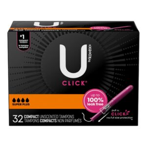 U by Kotex Click Compact Tampons, Super Plus, Unscented, 32 Count - Image 9