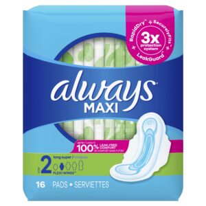 Always Maxi Pads with Wings, Size 2, Long Super Absorbency, 42 CT - Image 28