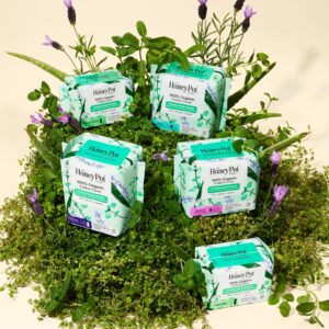 Honey Pot 100% Organic Cotton Cover Cooling Herbal Infusion Overnight Pads, 12 Count