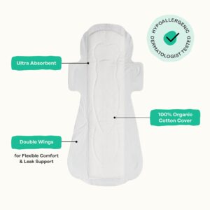 Honey Pot 100% Organic Cotton Cover Cooling Herbal Infusion Overnight Pads, 12 Count