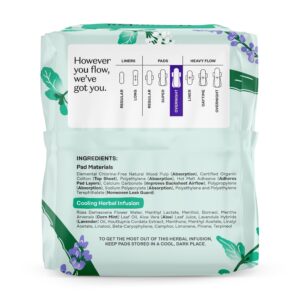 Honey Pot 100% Organic Cotton Cover Cooling Herbal Infusion Overnight Pads, 12 Count