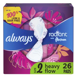 Always Radiant Feminine Pads with Wings, Size 2, Heavy Absorbency, Scented, 36 CT - Image 12