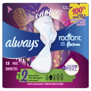 Always Radiant Feminine Pads with Wings, Size 2, Heavy Absorbency, Scented, 36 CT - Image 48